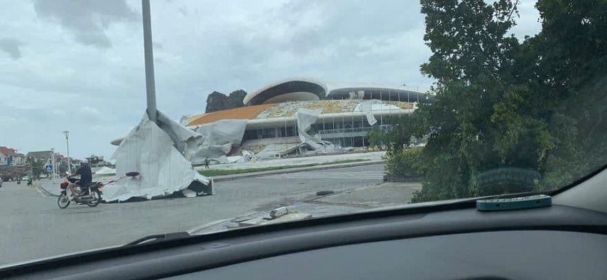 The entire metal roof of the Dolphin Palace was torn apart by the storm and scattered across the ground