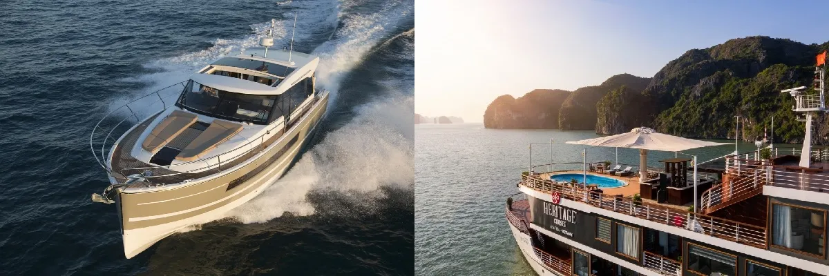 Two types of Halong Bay overnight cruises: Yacht (left) and Overnight Cruise (right)