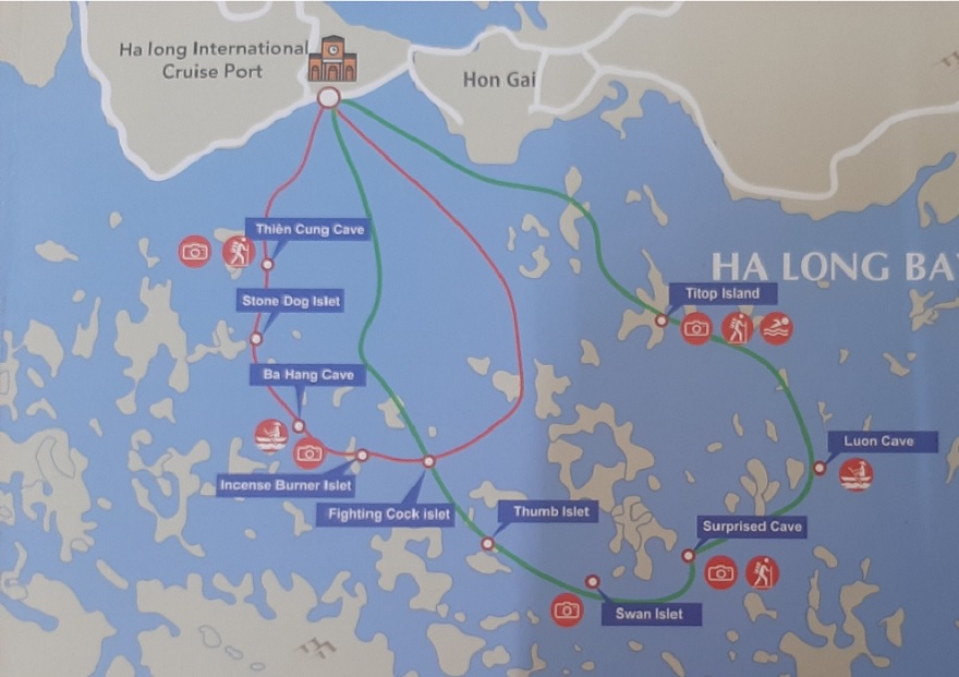 Map showing the location of Stone Dog Islet on the cruise itinerary