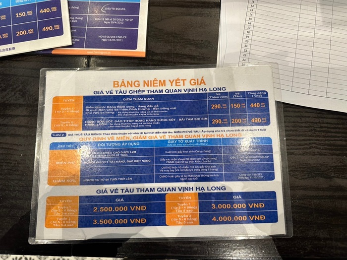 Listed cruise and ticket prices at the port