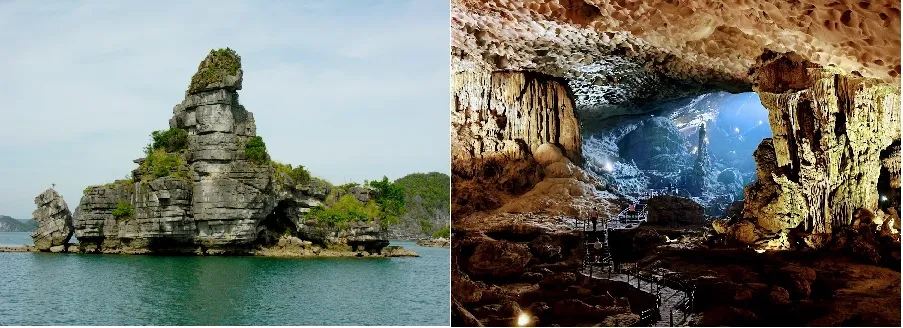 Hon Xep (left) and Sung Sot Cave (right) are the results of a complex geological development history spanning over 500 million years