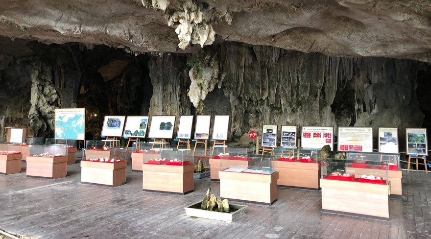 Artifact display area at the entrance of Tien Ong Cave