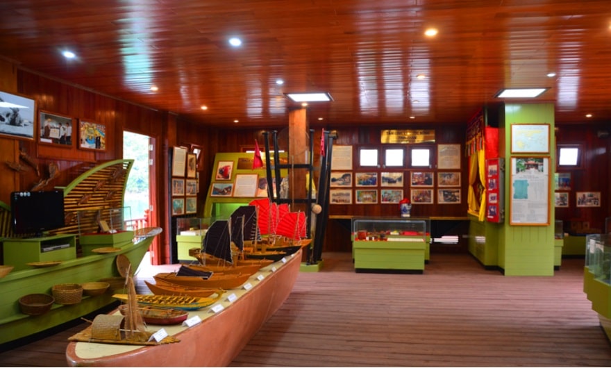 Exhibition area inside the Cua Van Floating Cultural Center