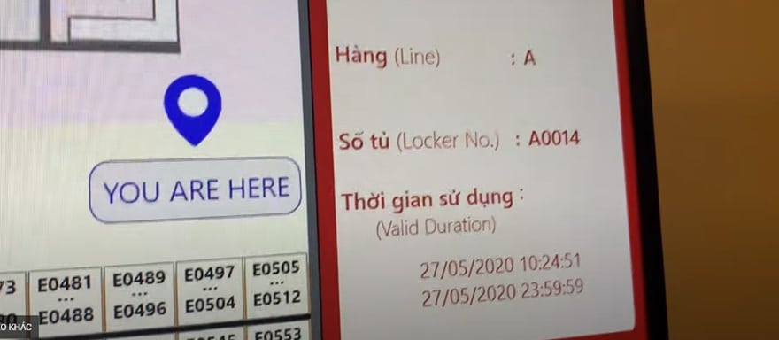 Screen showing locker location after wristband tap