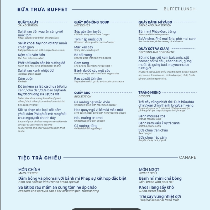 Bai Tu Long Bay cruise buffet menu