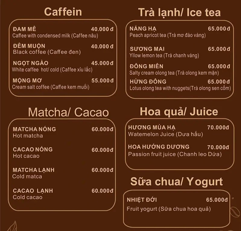 Beverage menu at Thong Zeo