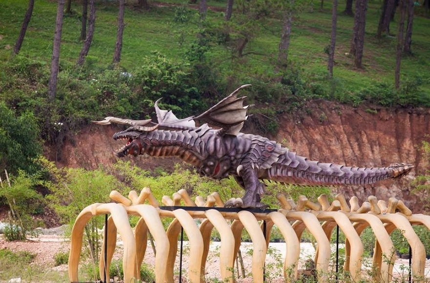 Sculpted statues depicting legendary dragons