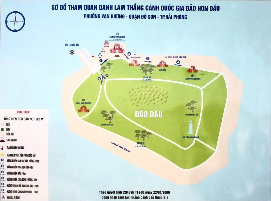 Map of tourist attractions on Hon Dau Island