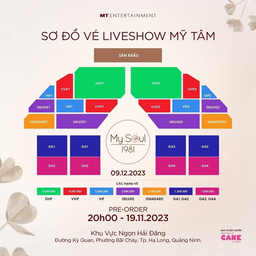 Seating chart for My Tam's Live Show in Ha Long