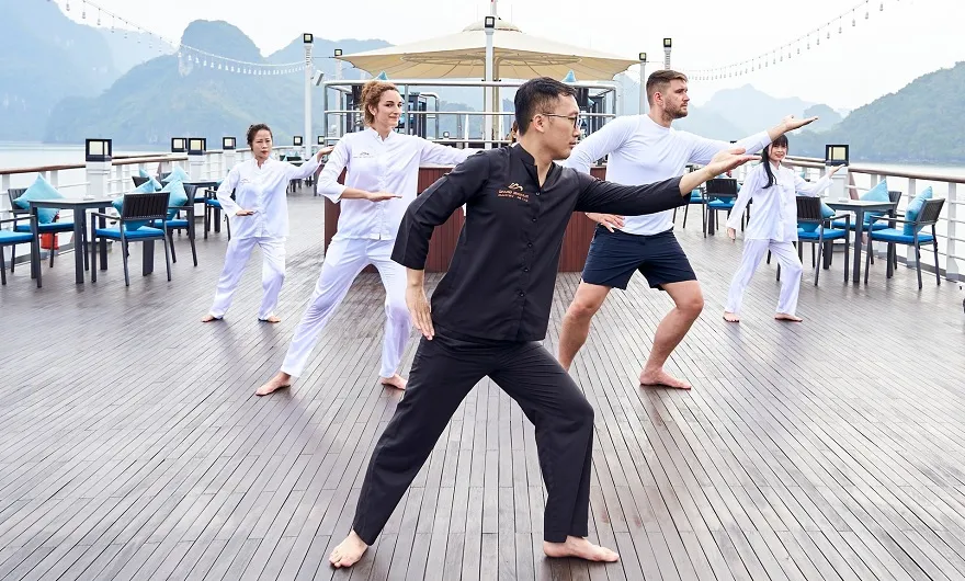 Practicing Tai Chi on a cruise ship