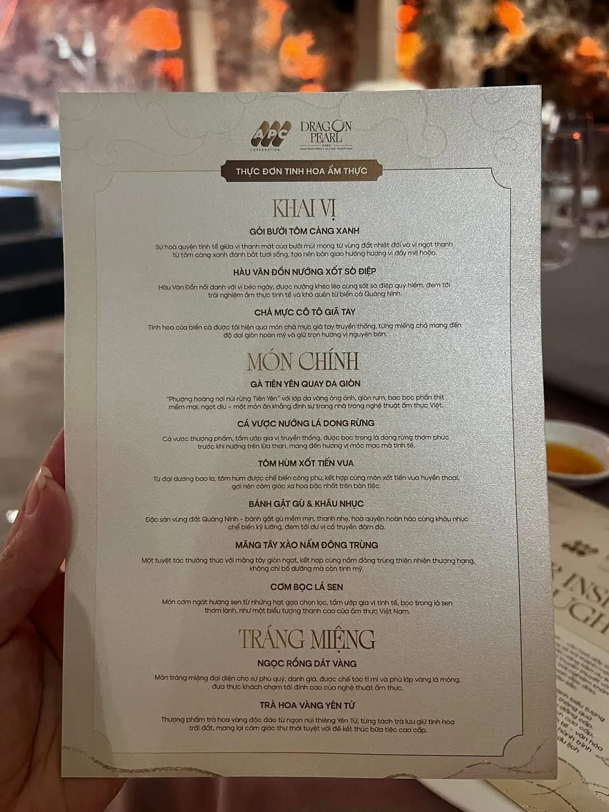 Menu of Dragon Pearl Cave Restaurant