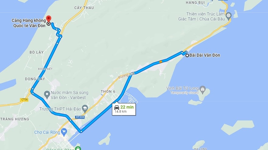 It is only 2.2km from Van Don Airport to Bai Dai Beach