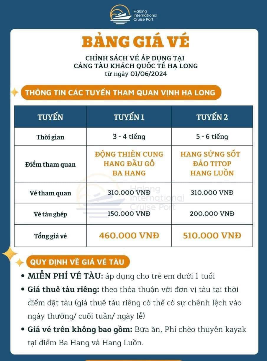 ticket price list at Ha Long International Cruise Port
