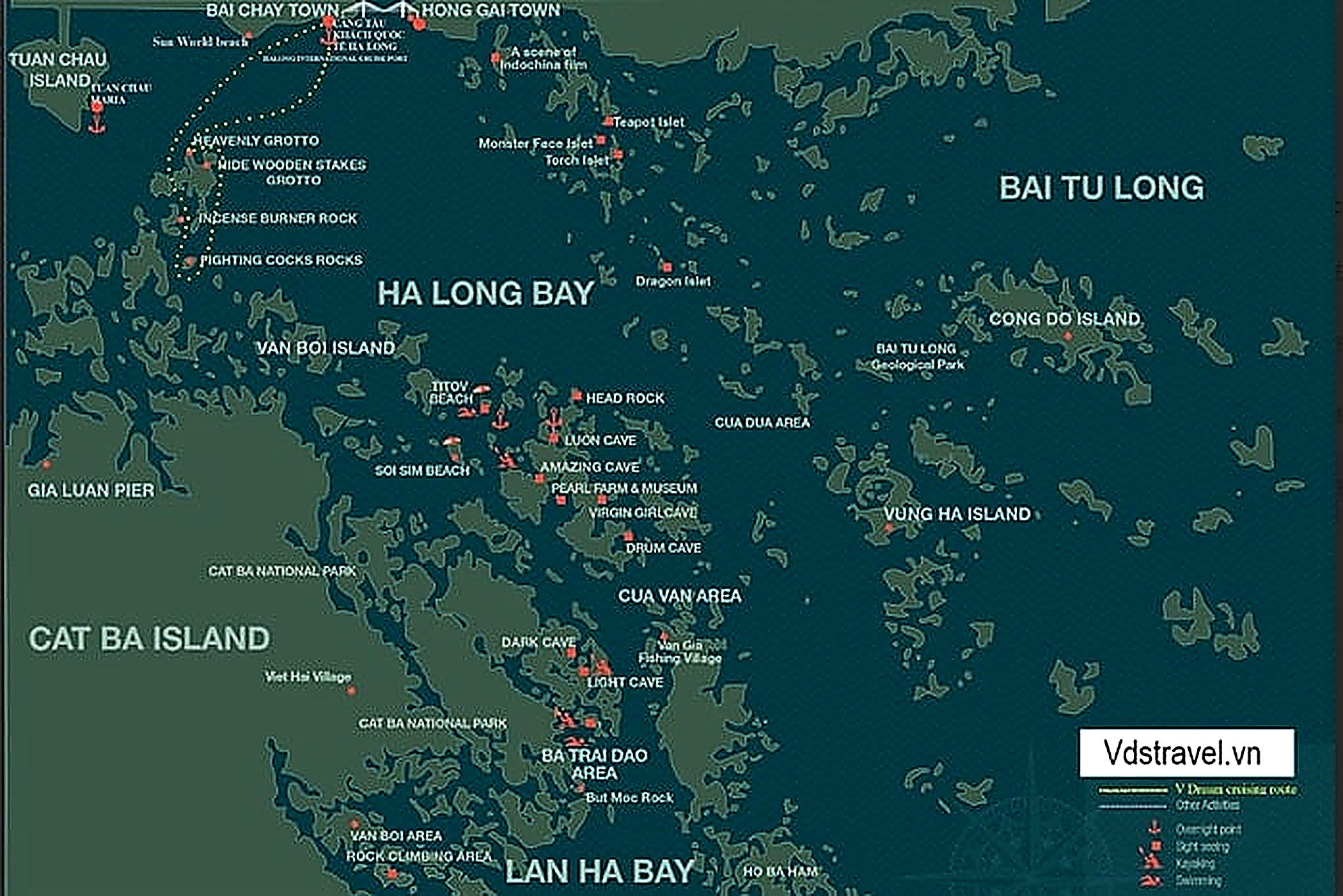 Route 1 map - 4-hour Halong Bay cruise itinerary