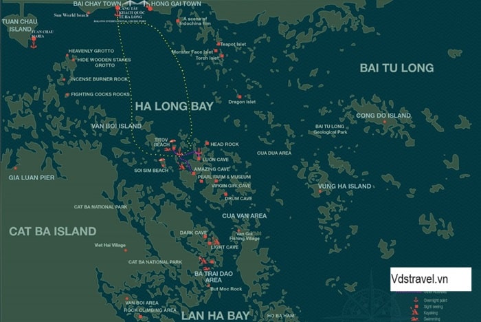 Map of the 6-hour Halong Bay tour