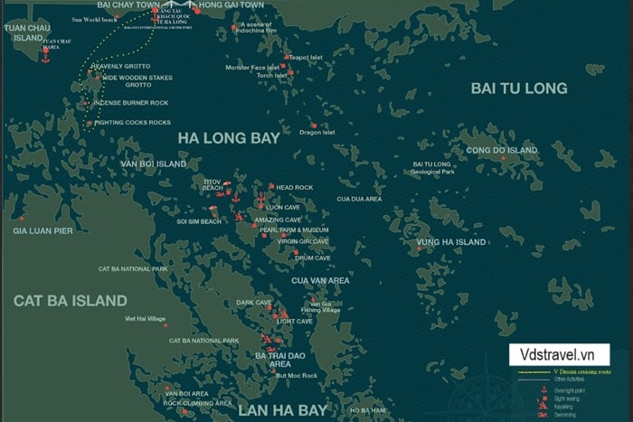 Map of the 4-hour Halong Bay tour