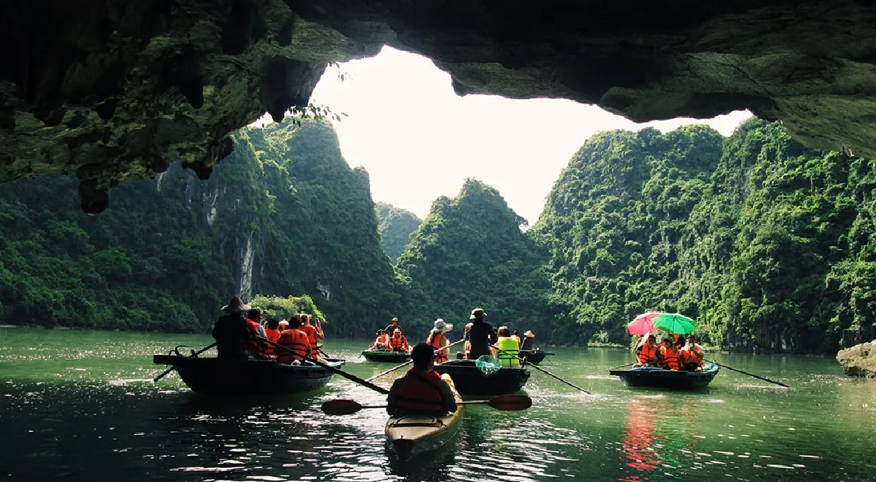 Kayaking or taking a bamboo boat to visit Luon Cave is an exciting activity on the 8-hour Halong Bay tour