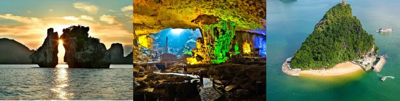 Fighting Cocks Islet, Sung Sot Cave, and Titov Island are the 3 most prominent destinations in Halong Bay